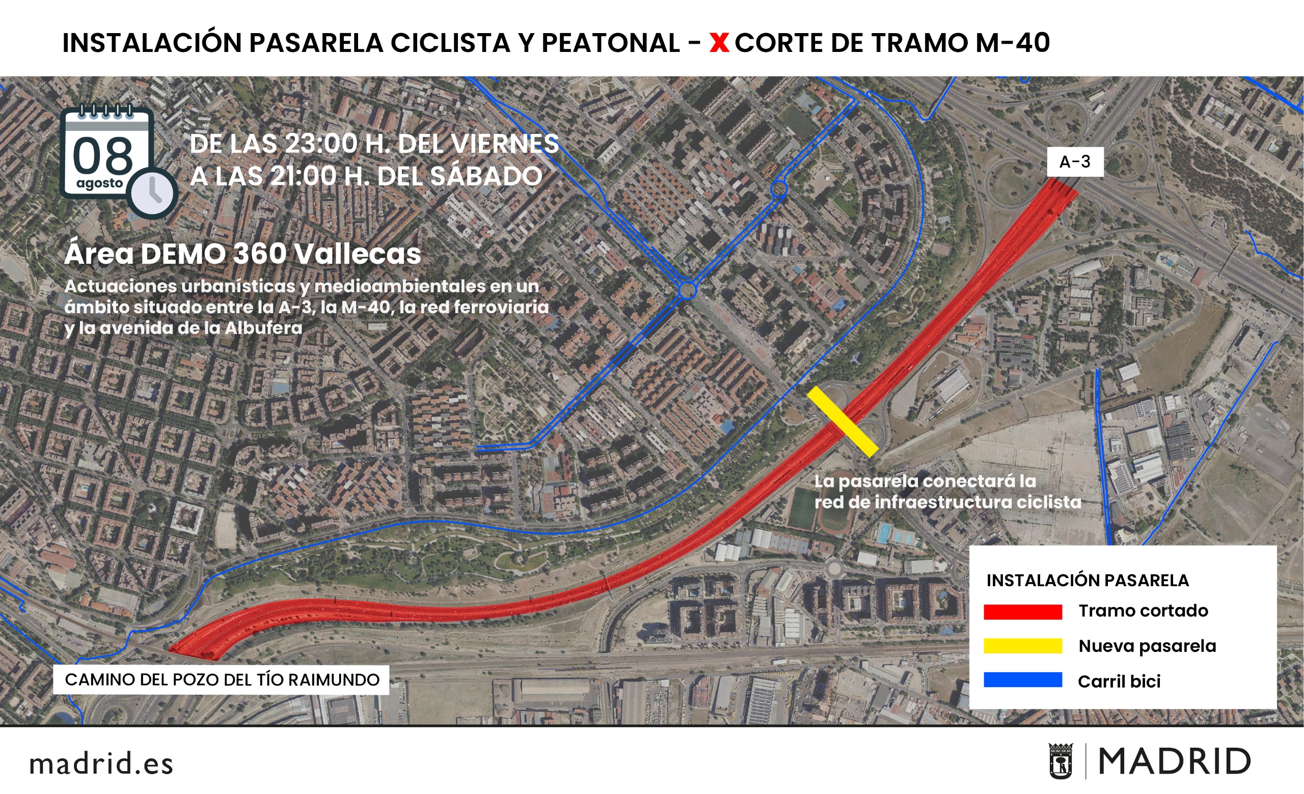 Infograf&iacute;a instalaci&oacute;n pasarela ciclista y peatonal tramo M-40 Campus Sur